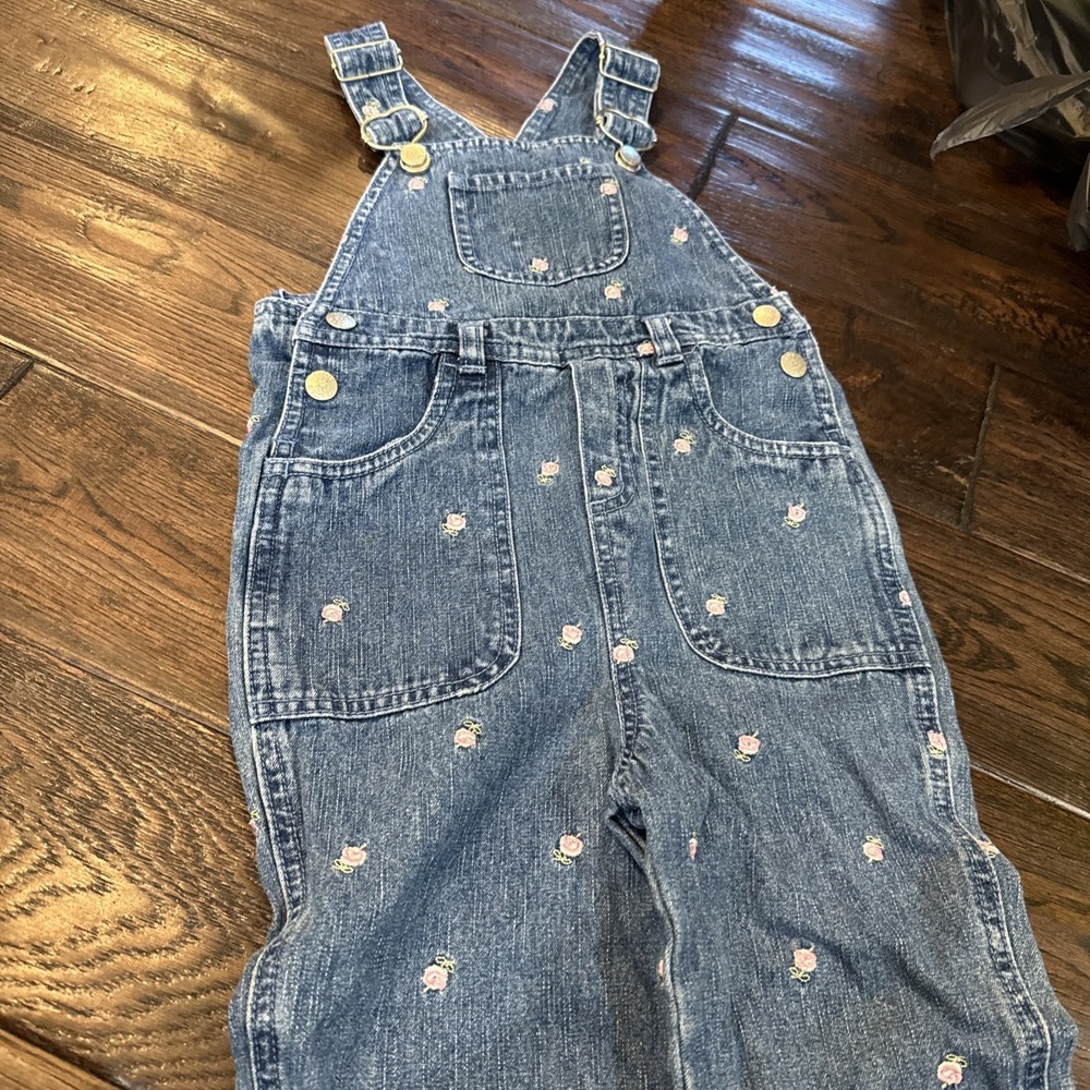 Faded Glory Rose Jean Overalls Size 4T Toddler Denim Embroidery